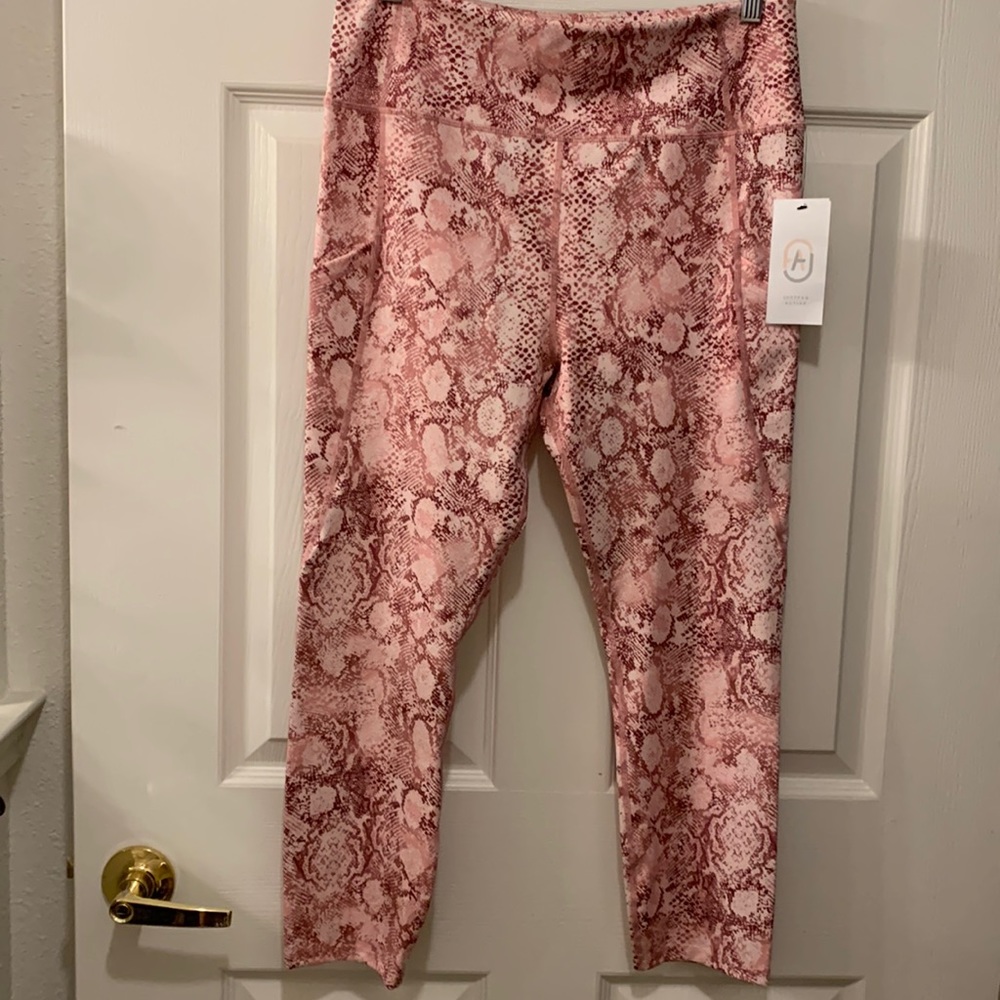 NWTS JUSTFAB ACTIVE LEGGINGS PINK SNAKE-SKIN PRINT FABRIC SZ XL POLY/ELASTIN